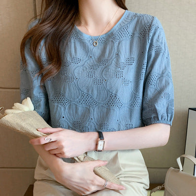 Embroidered Hollow Women's Chiffon Shirt