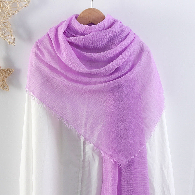 Solid Color Pleated Cotton And Linen Scarf Monochrome Women's Hair Towel Crumpled Burrs