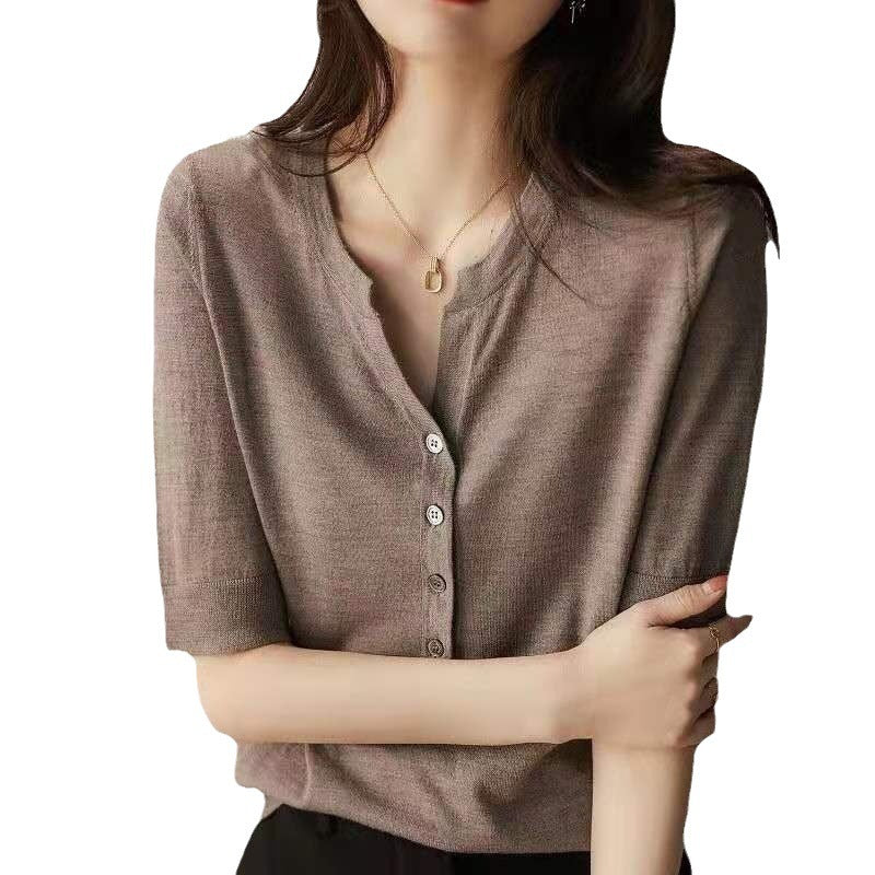 Knitwear Women's V-neck Fashion Half-open Collar Breasted Top