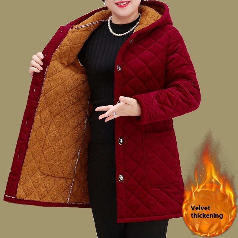 Western Style Mid-length Corduroy Cotton-padded Coat Middle-aged And Elderly