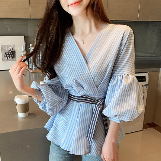 Lantern Sleeve Shirt Women Spring