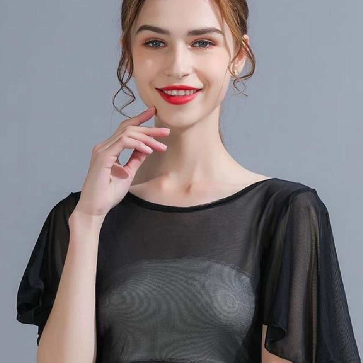 Arms Hiding One-suit Skirt All-match Ultra-thin See-through Mesh T-shirt