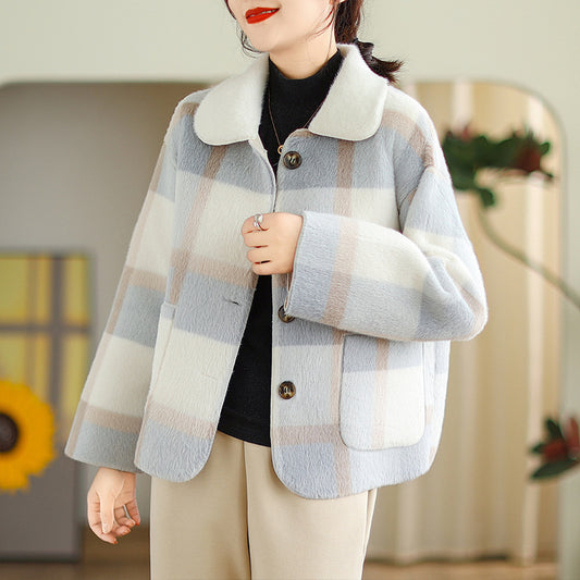 Plaid Fur Integrated Woolen Mink Velvet Coat