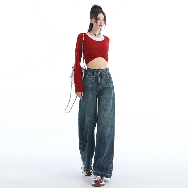 Women's American-style Retro Loose Wide Jeans