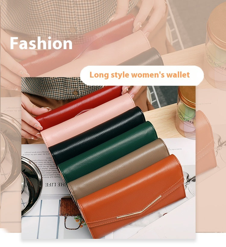 Women's Long Three-fold Stitching Fashion Multi-card-slot Leather Oil Wax Leather Large-capacity Wallet