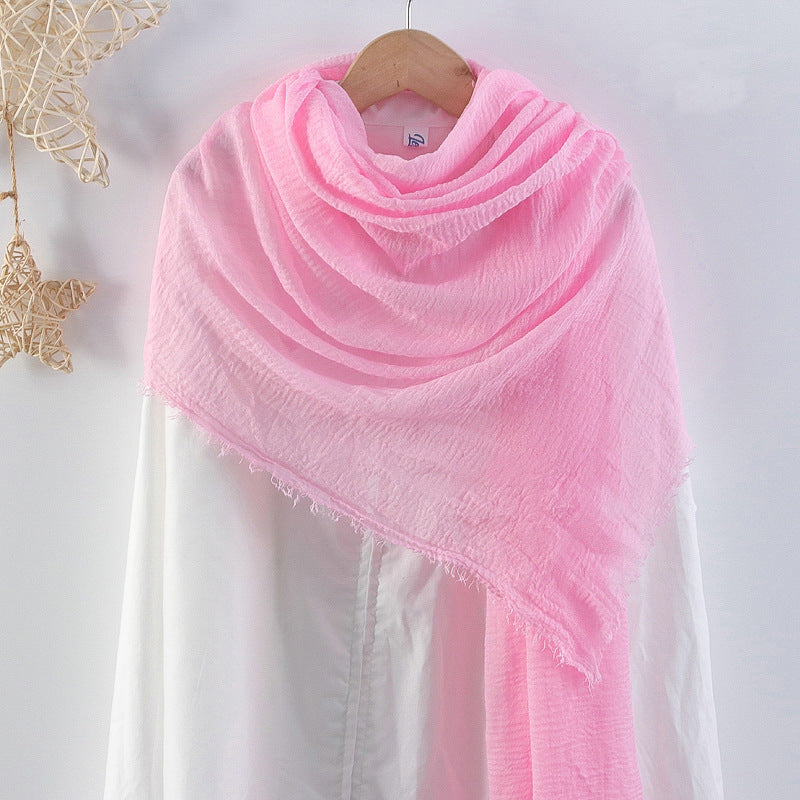 Solid Color Pleated Cotton And Linen Scarf Monochrome Women's Hair Towel Crumpled Burrs