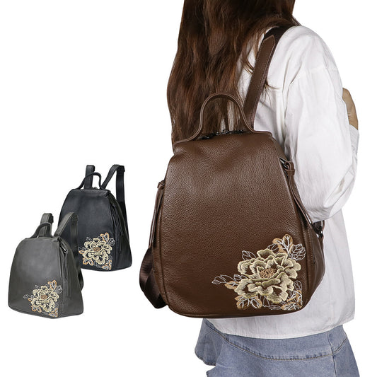 Ethnic Style National Style Portable Leisure Genuine Leather Large-capacity Backpack