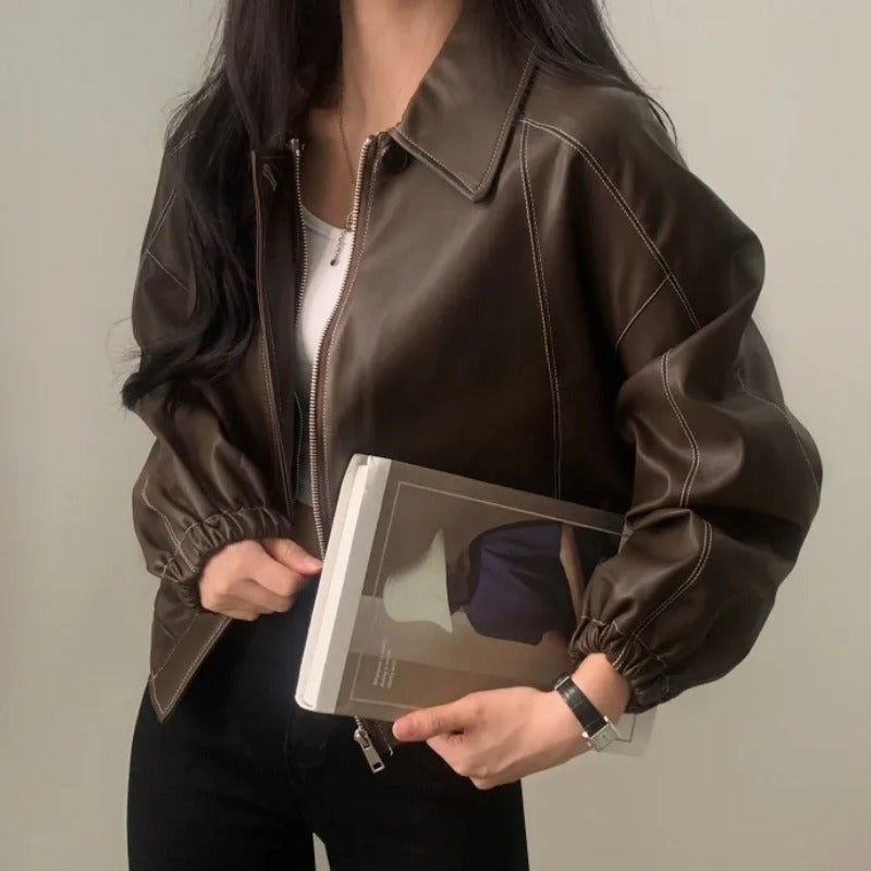 Fashion And Handsome Leather Coat Women