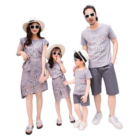 Mother And Child Suit Mother And Daughter Lace Short-sleeved Summer Dress