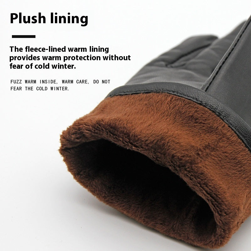 Genuine Leather Gloves Men's Winter Velvet Cold Protection Warm Sheepskin Gloves Cycling And Driving Touch Screen