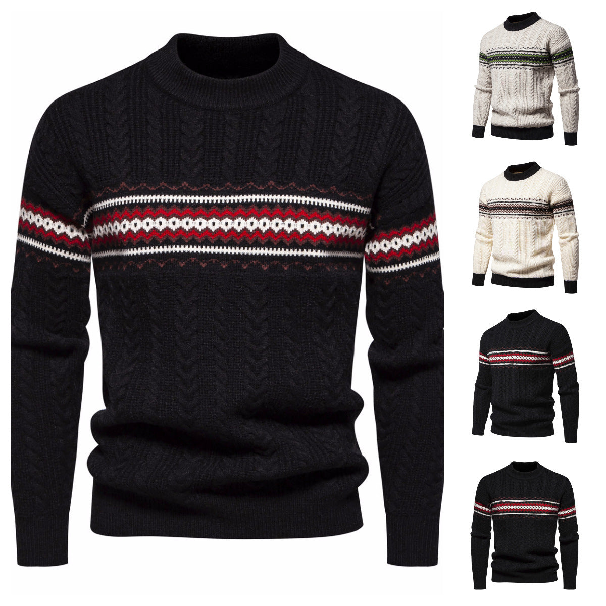 Men's Round Neck Pullover Print Casual Sweater