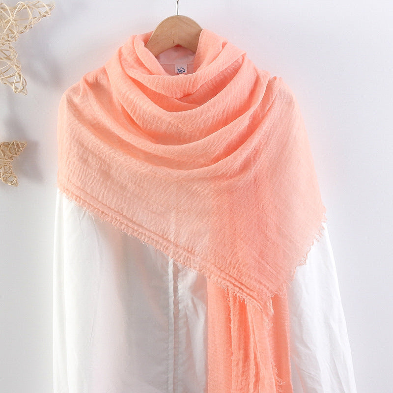 Solid Color Pleated Cotton And Linen Scarf Monochrome Women's Hair Towel Crumpled Burrs