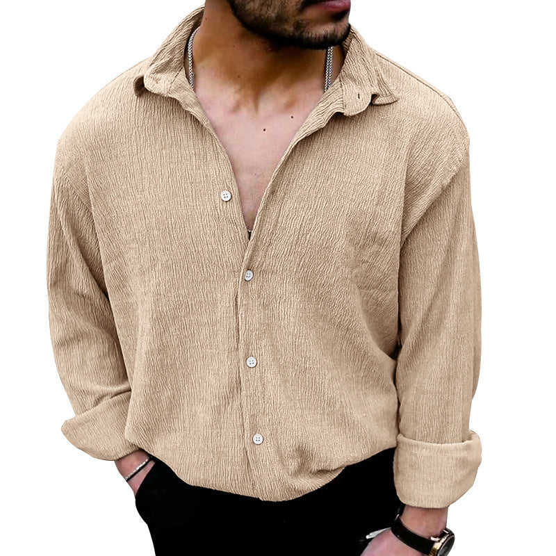 Men's Wrinkle Champray Cardigan Lapel Shirt