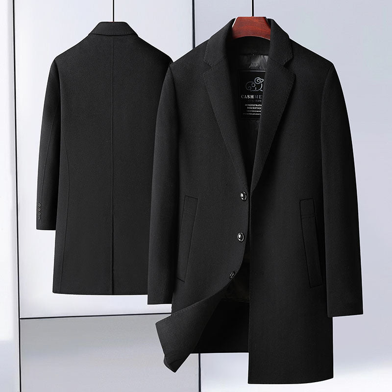 Handmade Double-faced Woolen Goods Mid-length Suit Collar Goose Down Removable Liner Casual Coat