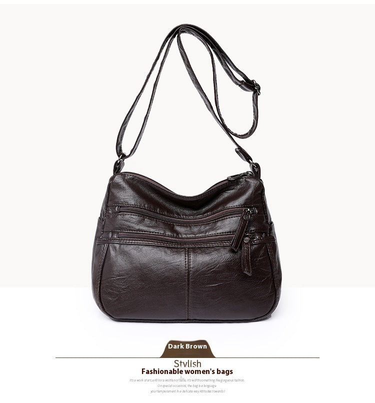 Messenger Bag Shoulder Washed Soft Leather Middle-aged And Elderly Versatile