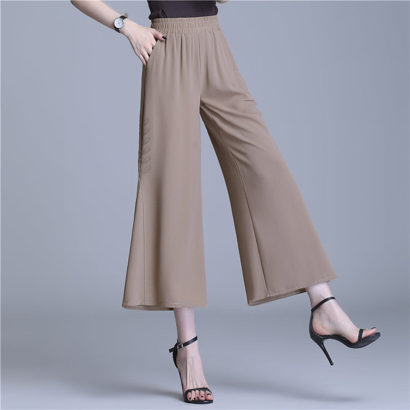 Ice Silk Chiffon Straight Wide-leg Pants Women's Cropped Pants Thin