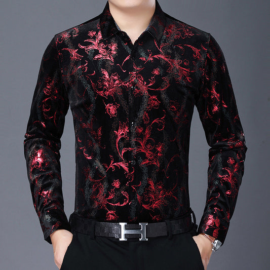 Men's Jacquard Pleuche Long Sleeve Shirt