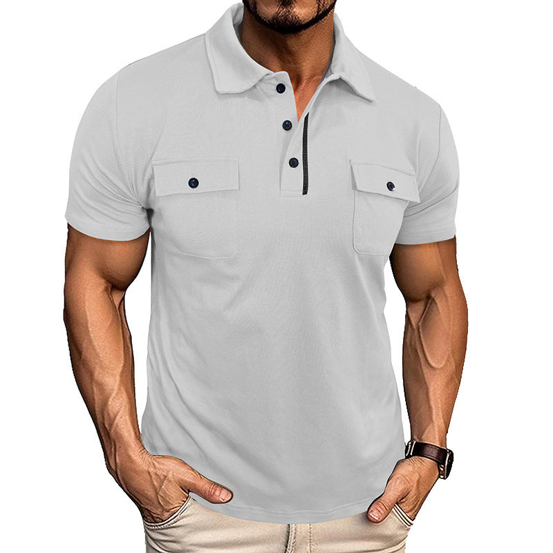 Lapel Short Sleeve Outdoor Pocket Polo Shirt T-shirt Men Clothing