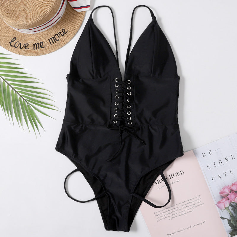 Sexy one-piece black eyed swimwear women