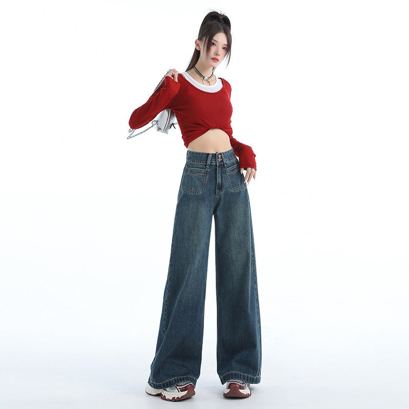 Women's American-style Retro Loose Wide Jeans