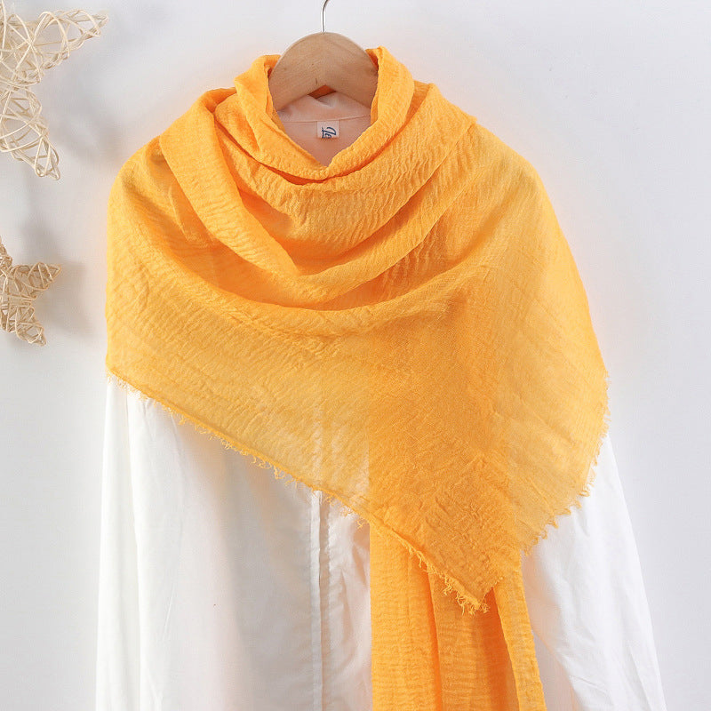 Solid Color Pleated Cotton And Linen Scarf Monochrome Women's Hair Towel Crumpled Burrs