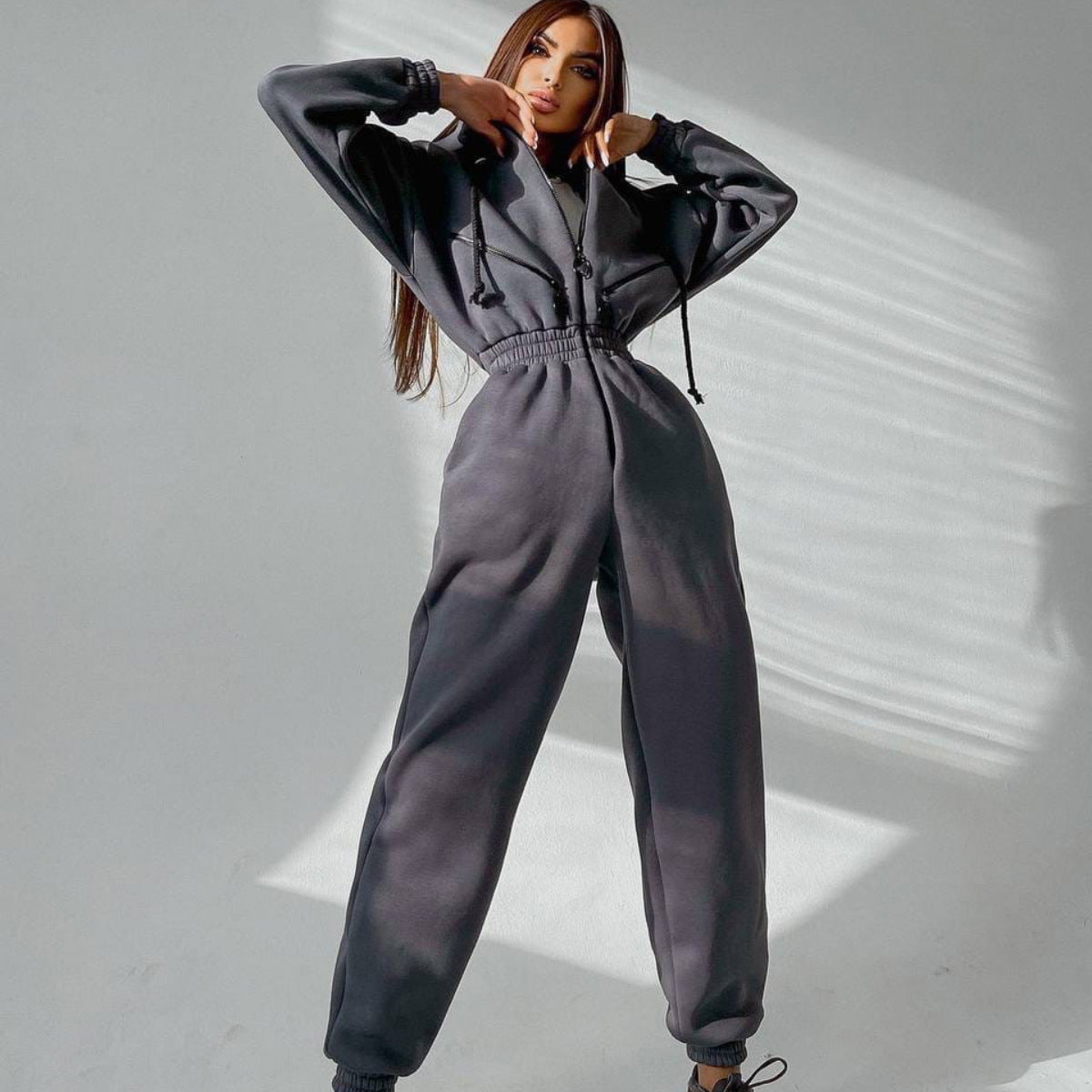 Cross-border Hot Sale Amazon Ebay Hot Sale Popular Sports Casual Women's Hooded Jumpsuit One-piece Suit