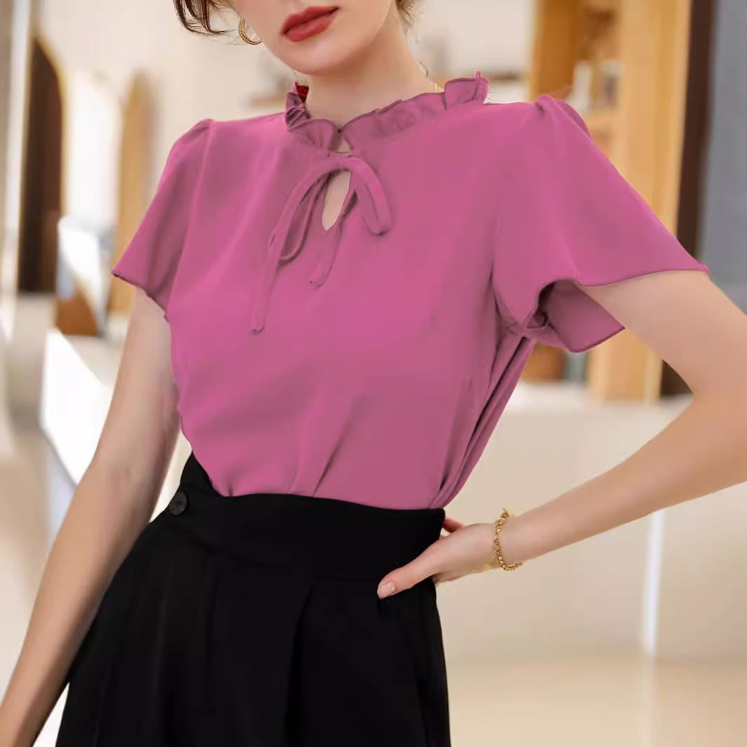 ModelyFrill Trim Tie Neck Blouse