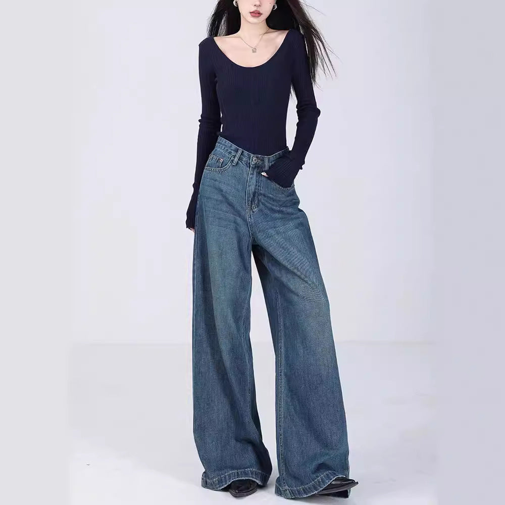 Women's Loose Jeans Straight Mopping Pants