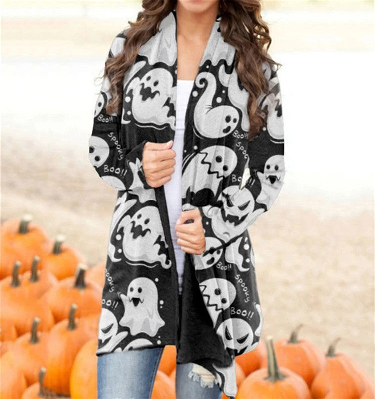 European And American Women's Halloween Elements Long-sleeved Sweater Cardigan Top