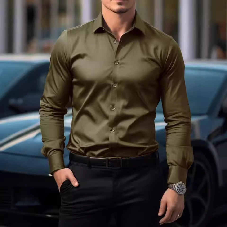 Business Lapel Shirt Solid Color Long Sleeve Casual