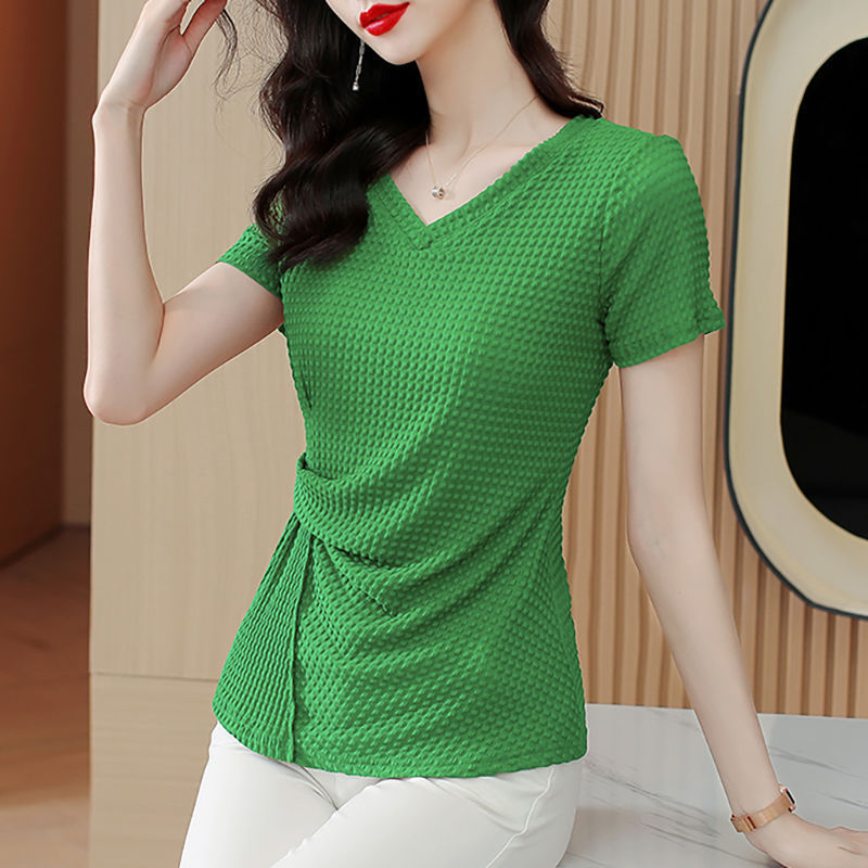 Knitted Ice Silk Short Sleeve T-shirt Women's Summer