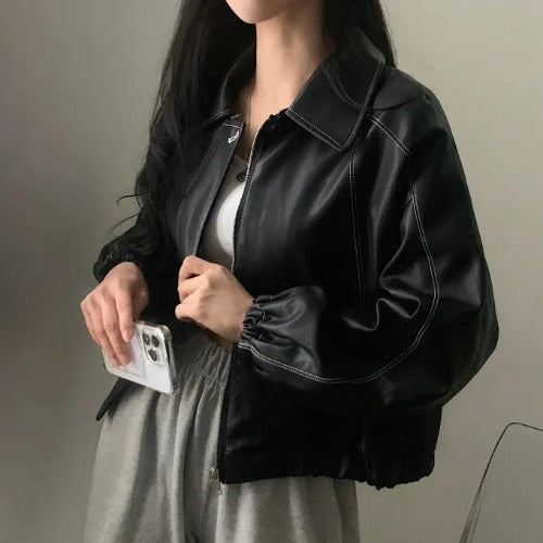 Fashion And Handsome Leather Coat Women