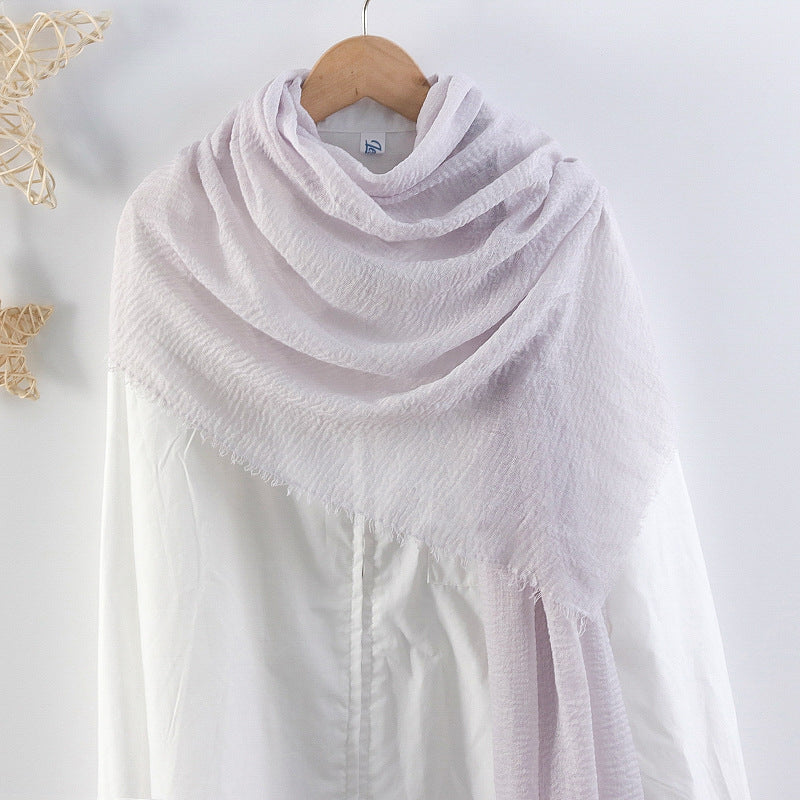 Solid Color Pleated Cotton And Linen Scarf Monochrome Women's Hair Towel Crumpled Burrs