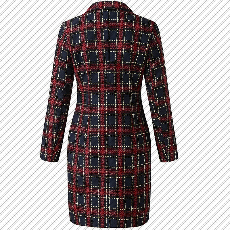 Fall Tailored Coat Women Office Ladies Plaid Red Slim