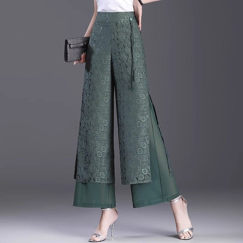 Chinese Style Split Pants Thin High Waist Loose