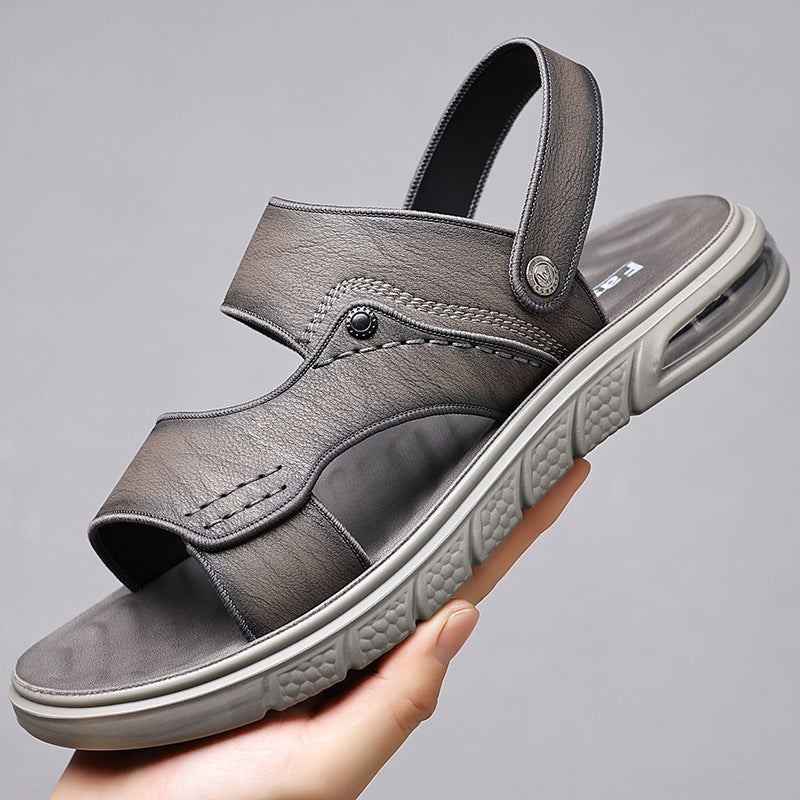 New Summer Genuine Leather Double Sole Middle-aged And Elderly Casual Beach Non-slip Men's Sandals