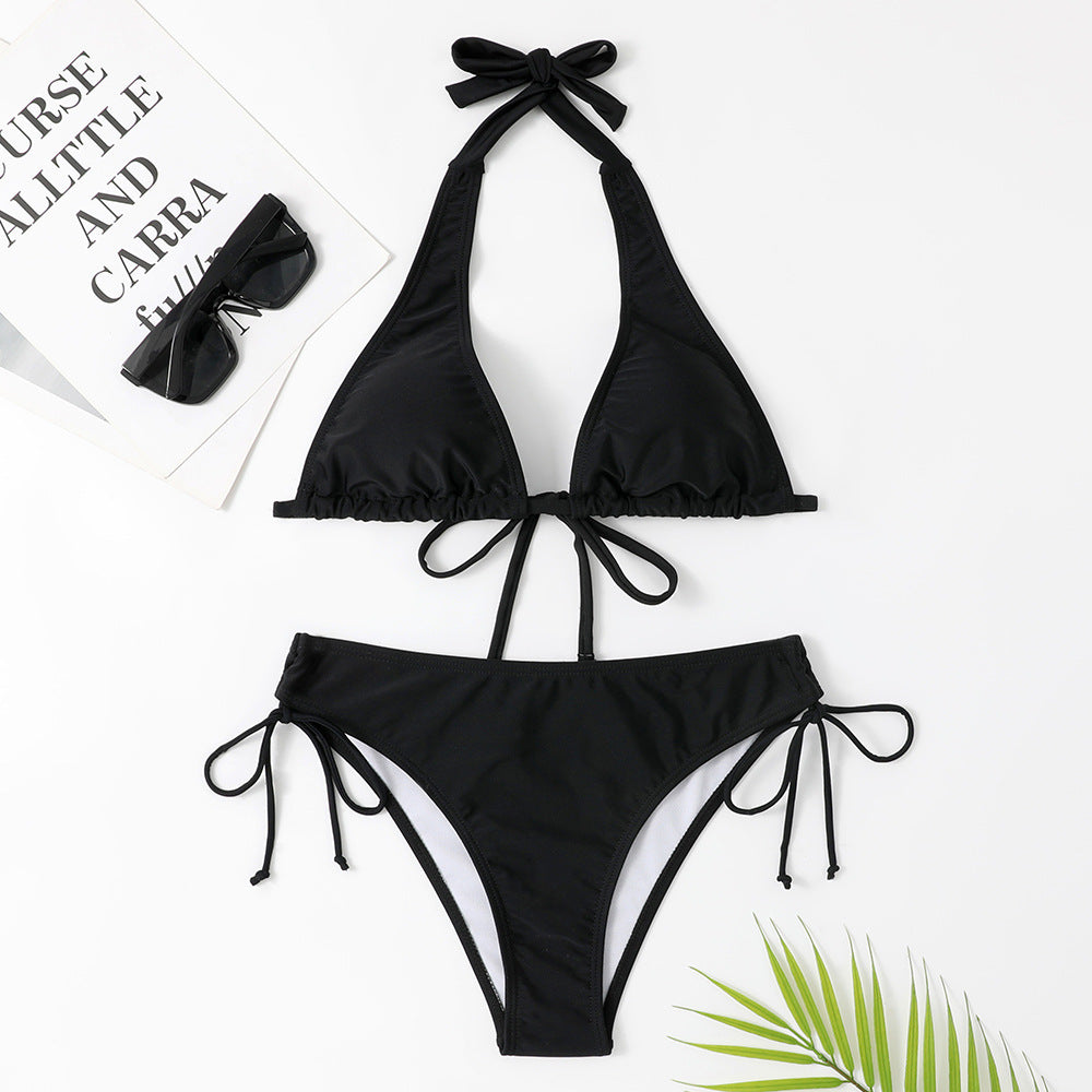 New Style Swimwear Strap Style Bikini Solid Color Swimwear