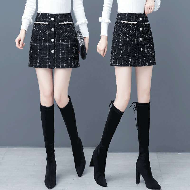 Women's High Waist Slimming Plaid Skirt