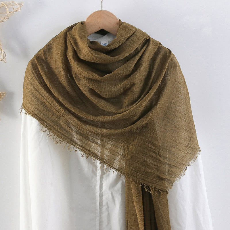 Solid Color Pleated Cotton And Linen Scarf Monochrome Women's Hair Towel Crumpled Burrs