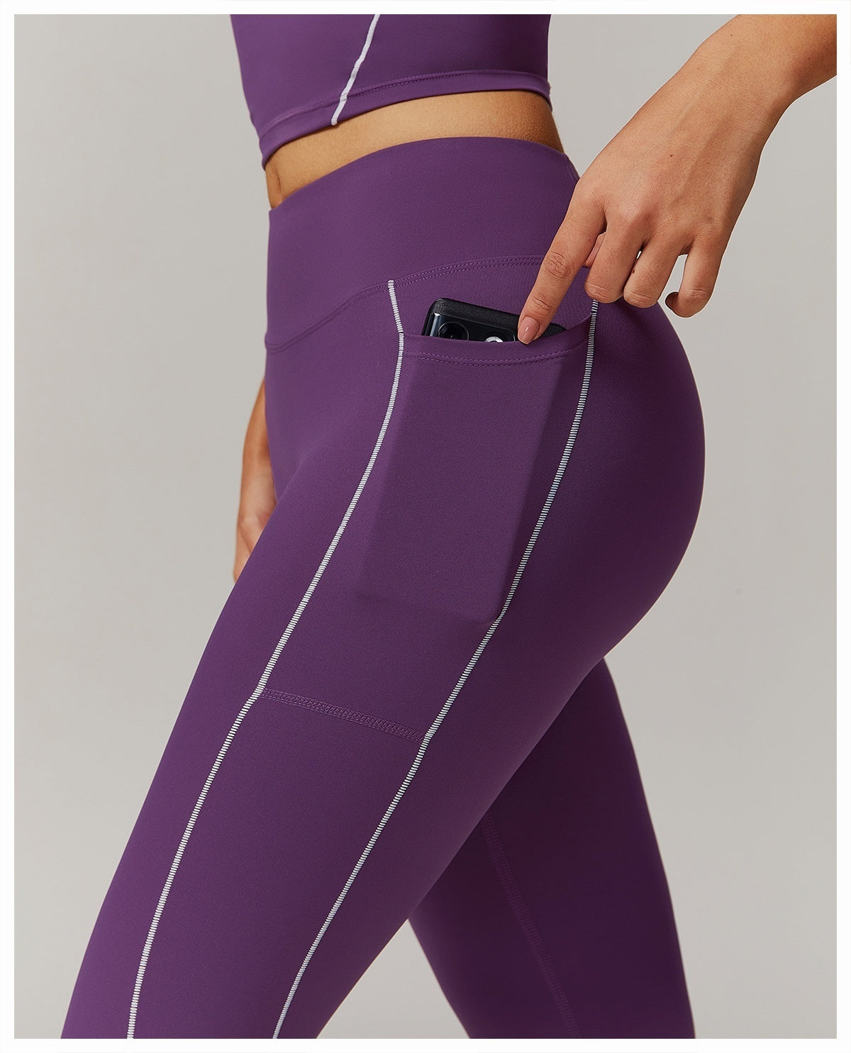 Fitness Contrast Color High Waist Nude Feel Pocket Yoga Pants