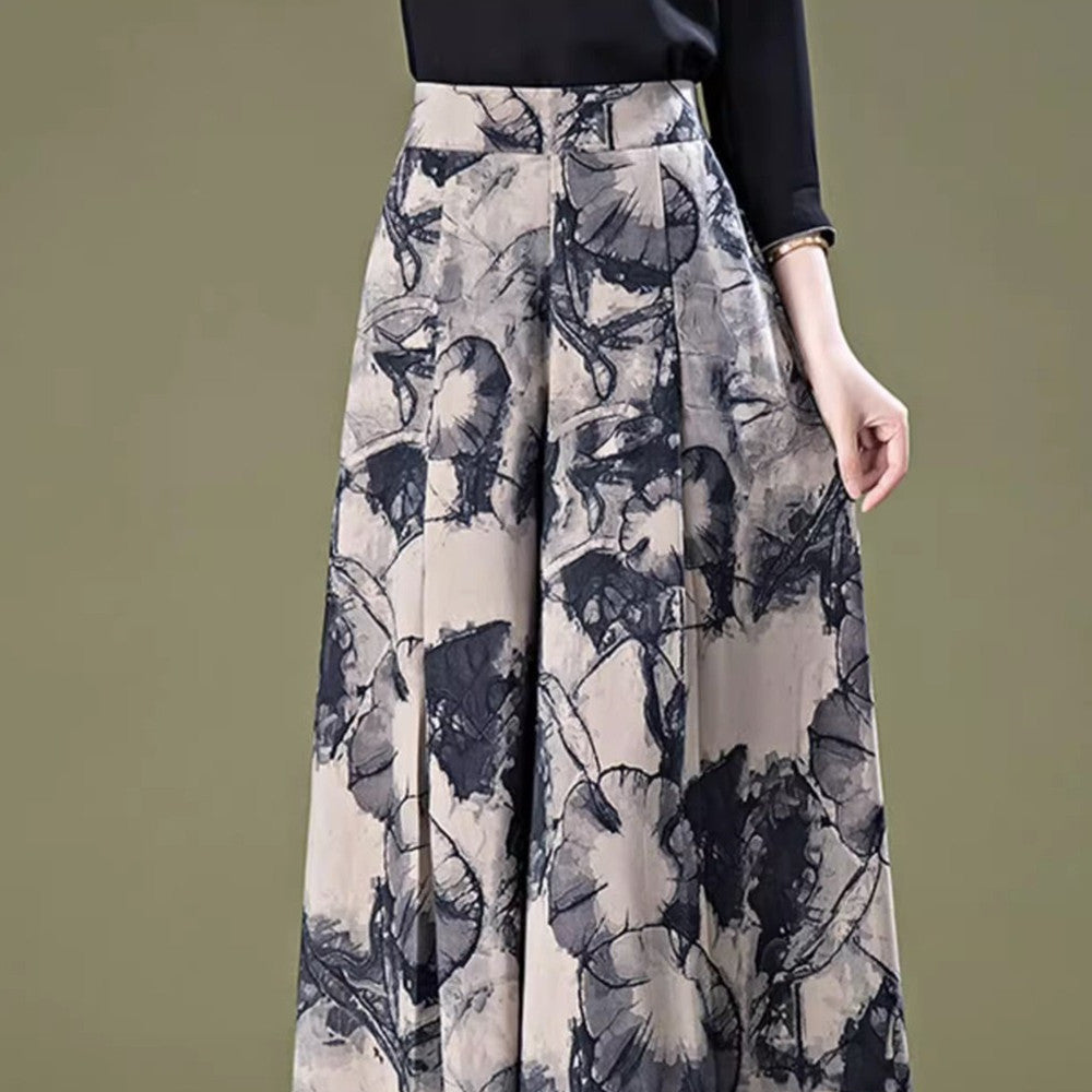 Women's Fashionable Printed Cropped Wide-leg Pants