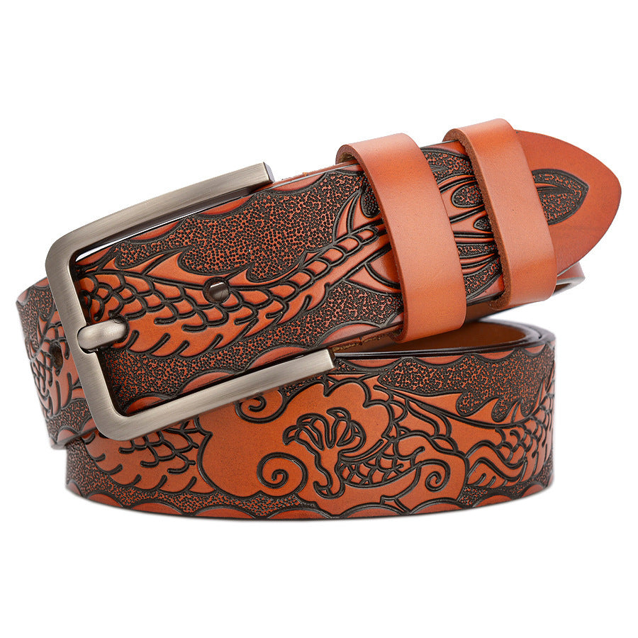 Carved Craft Men's Belt Fashion Cattlehide Leather Pant Belt