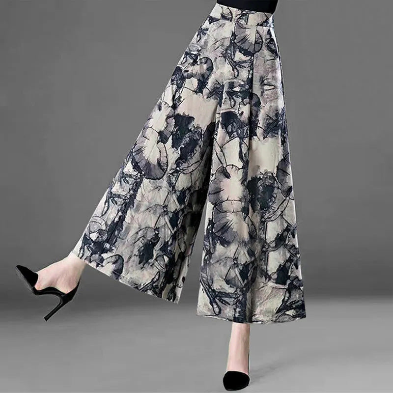 Women's Fashionable Printed Cropped Wide-leg Pants