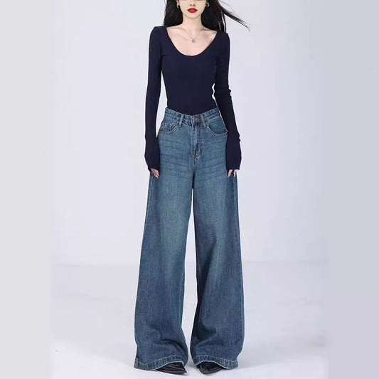 Women's Loose Jeans Straight Mopping Pants