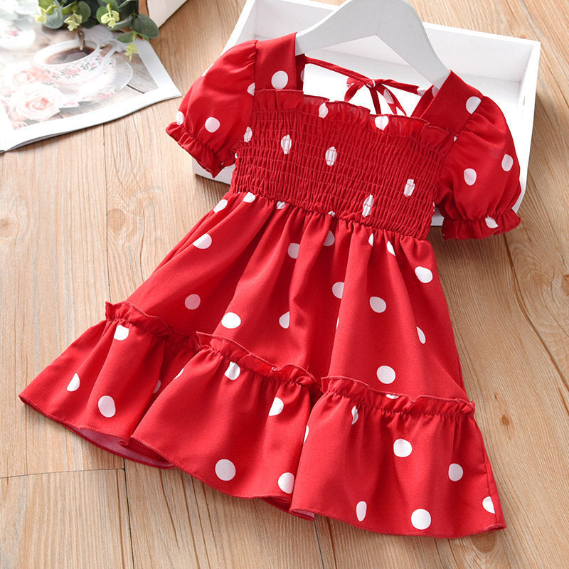 Children's Skirts Girls Dresses Polka Dot Sweet Lace Stretch Chiffon Princess Dress