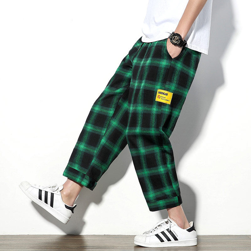 Plaid nine-point pants sweatpants men