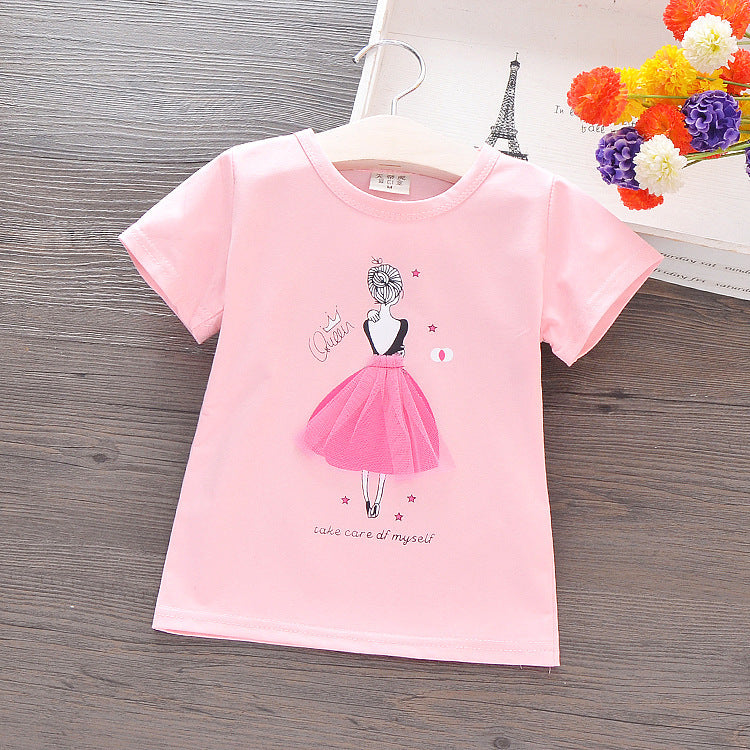 Summer Korean children's wear children's short-sleeved cotton T-shirt cartoon girls shirt small girl half-sleeved shirt