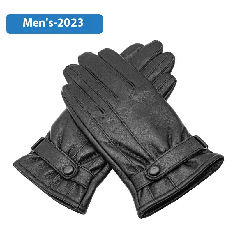 Genuine Leather Gloves Men's Winter Velvet Cold Protection Warm Sheepskin Gloves Cycling And Driving Touch Screen