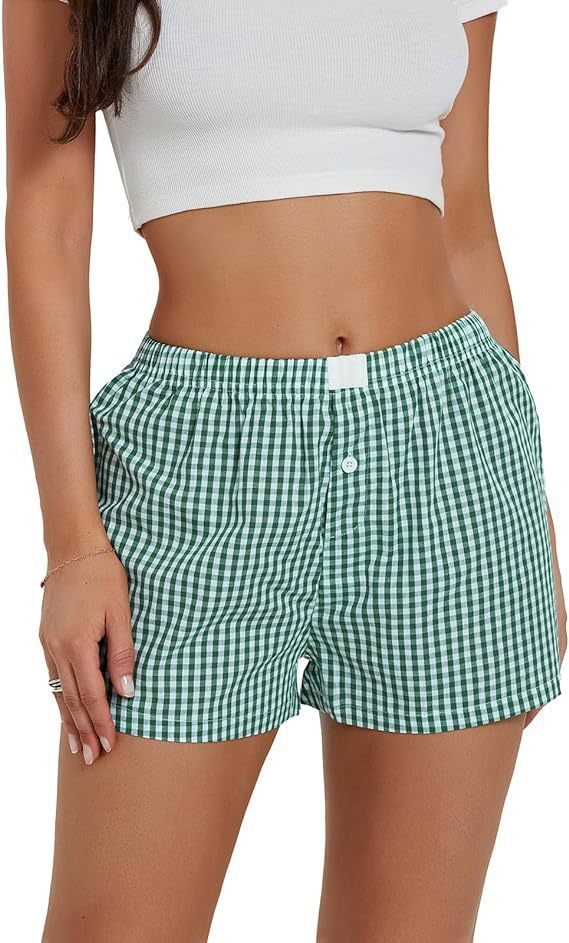 Vacation Simple Plaid Beach Shorts Women's Loose Casual Pants