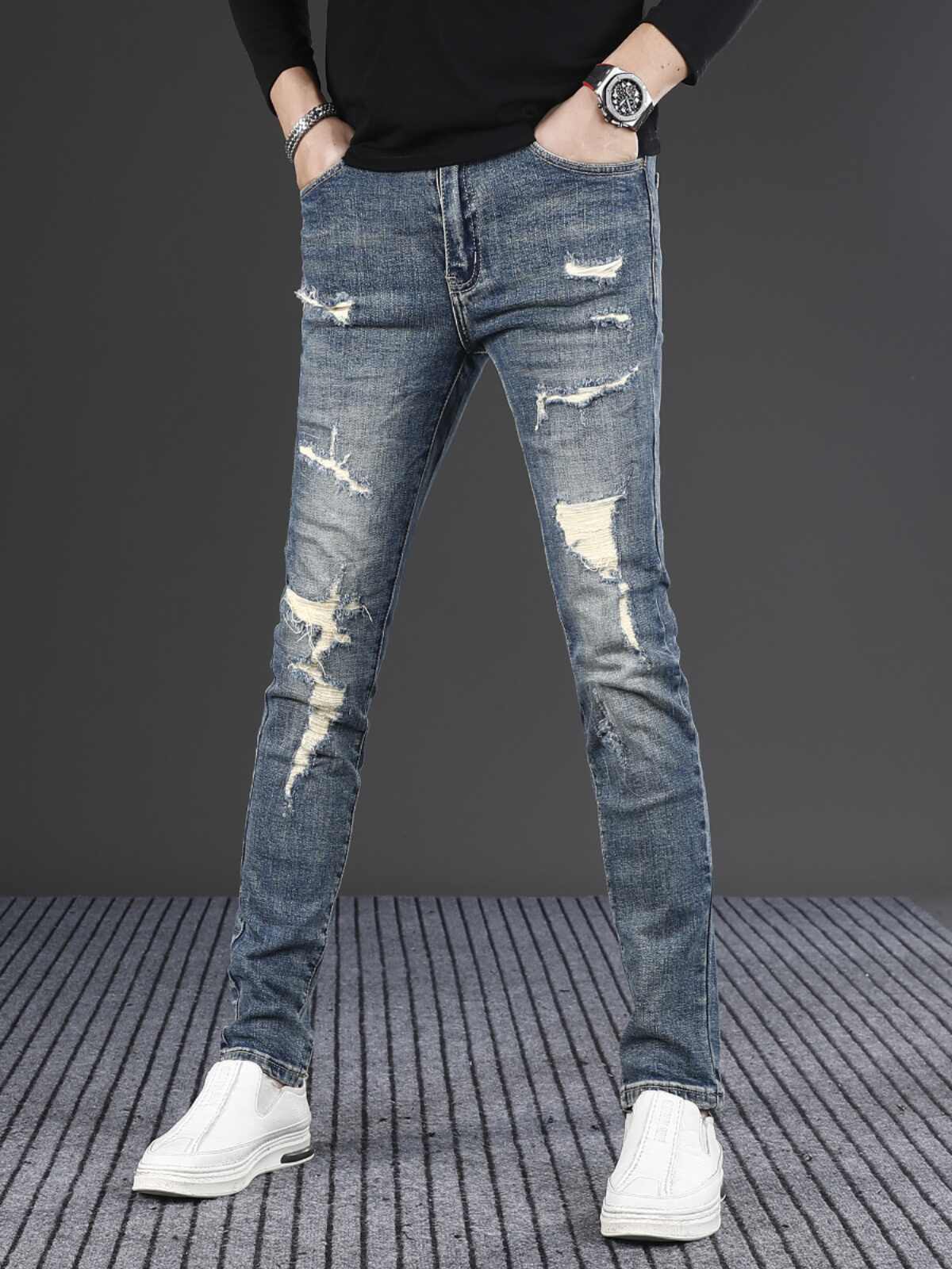 Men's Fashion Slim Fit Skinny Stretch Ripped Jeans